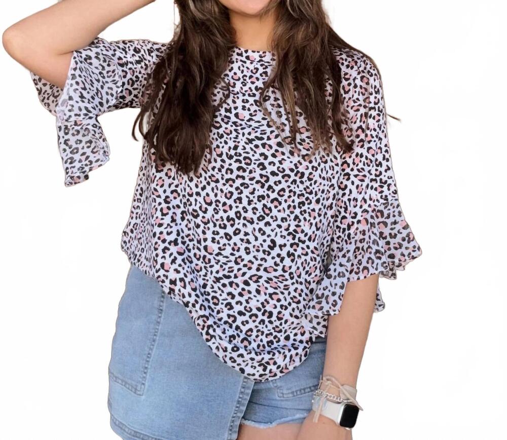 NEW MULTIPLES animal print top in blush
